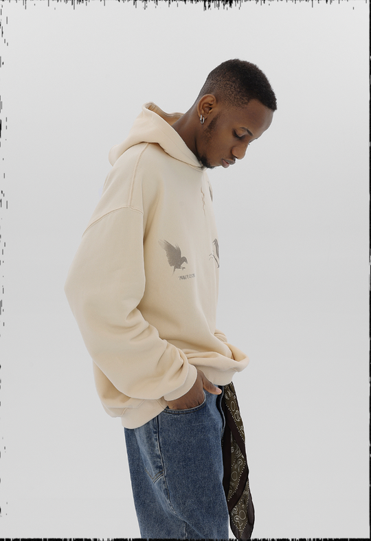 JHYQ Logo Embroidered Flying Bird Printed Hoodie