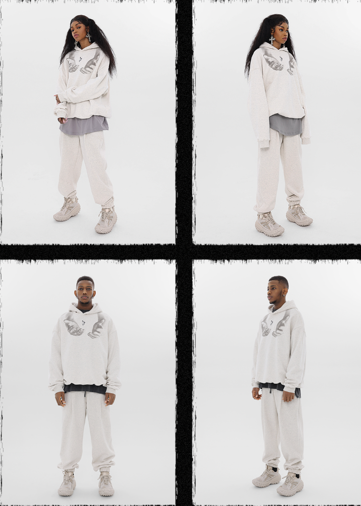 JHYQ Letters Embroidered Hand Held Print Hoodie