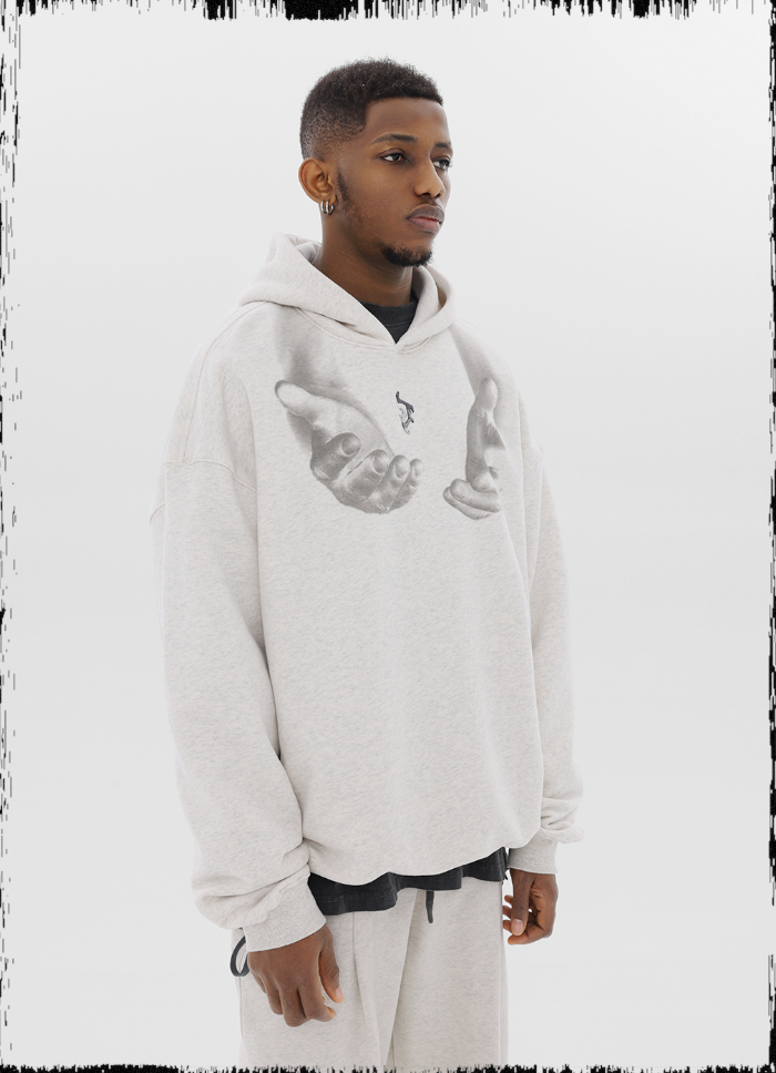 JHYQ Letters Embroidered Hand Held Print Hoodie