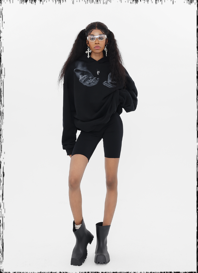 JHYQ Letters Embroidered Hand Held Print Hoodie