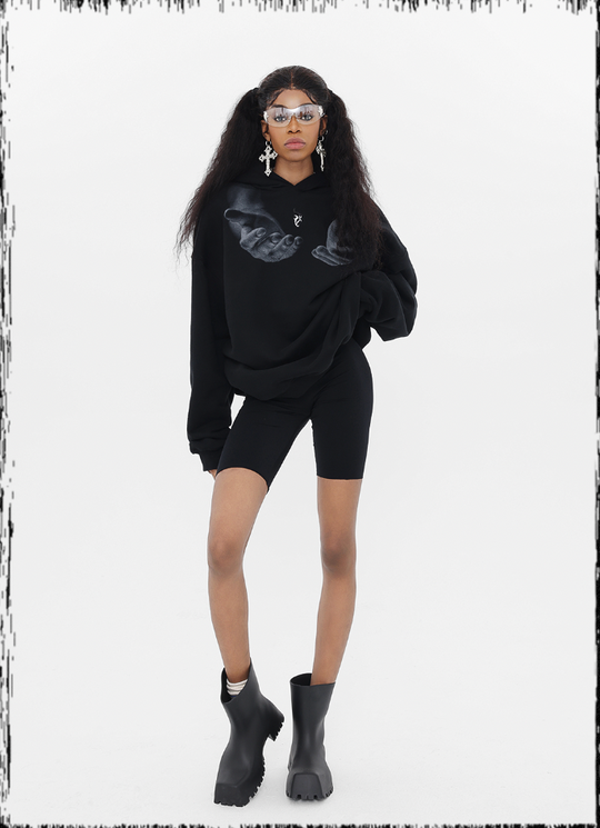 JHYQ Letters Embroidered Hand Held Print Hoodie