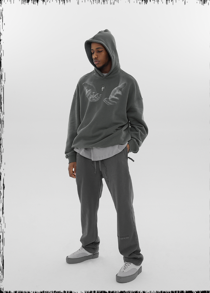 JHYQ Letters Embroidered Hand Held Print Hoodie