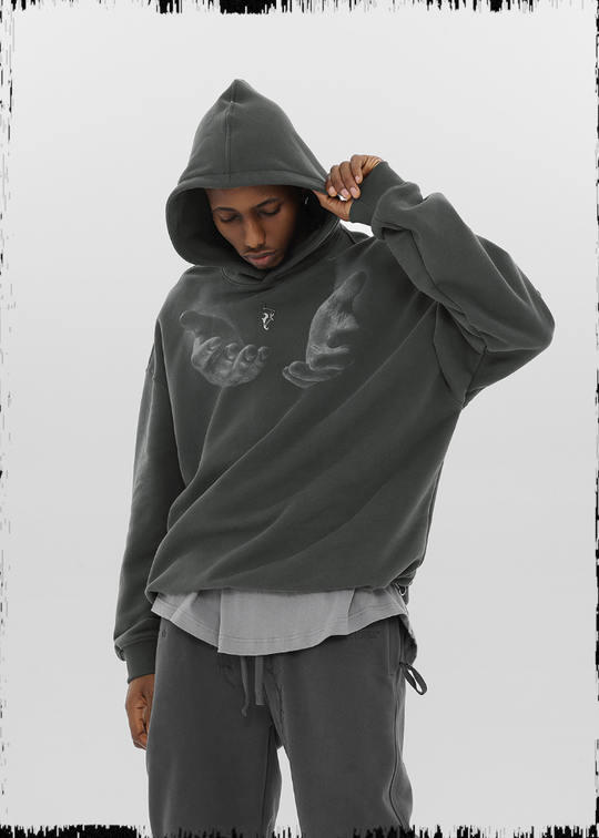 JHYQ Letters Embroidered Hand Held Print Hoodie