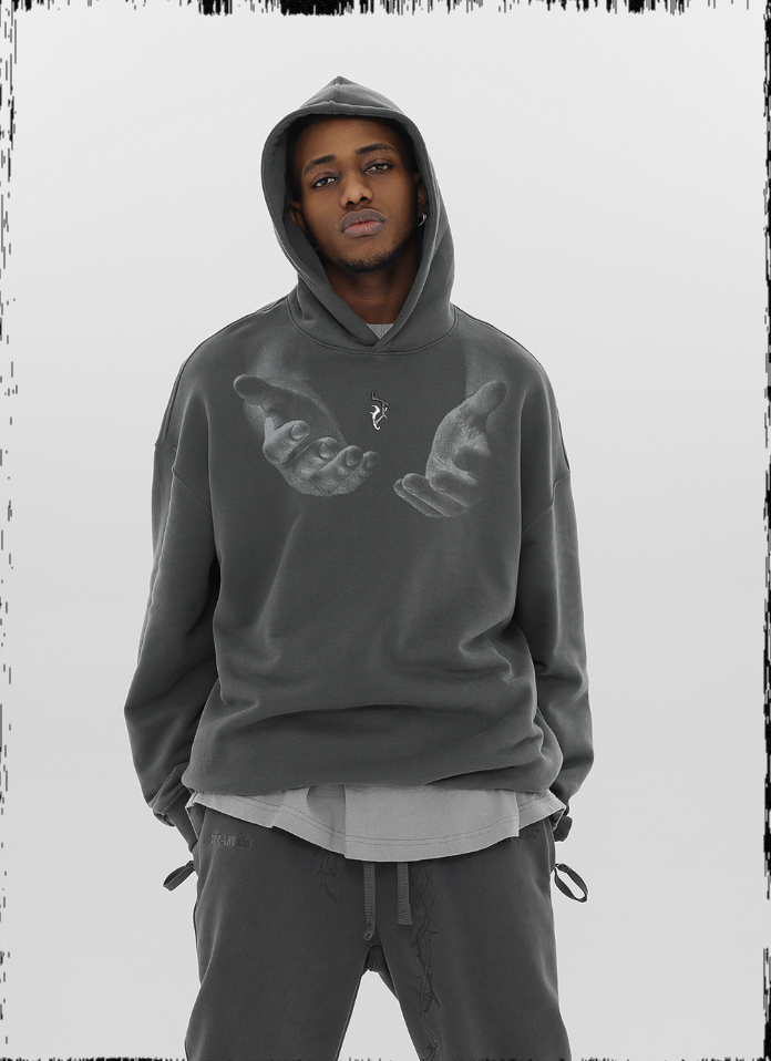 JHYQ Letters Embroidered Hand Held Print Hoodie