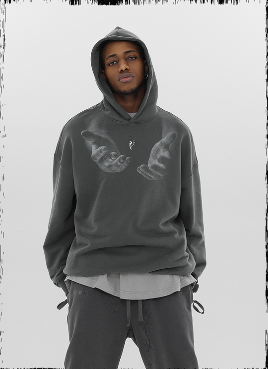 JHYQ Letters Embroidered Hand Held Print Hoodie