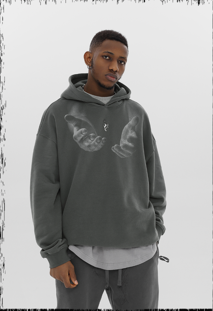 JHYQ Letters Embroidered Hand Held Print Hoodie