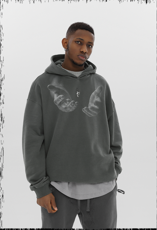 JHYQ Letters Embroidered Hand Held Print Hoodie