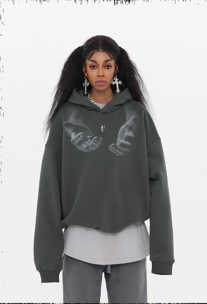 JHYQ Letters Embroidered Hand Held Print Hoodie