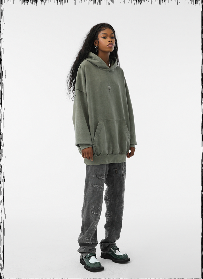 JHYQ Heavy Washed Embroidered Hoodie