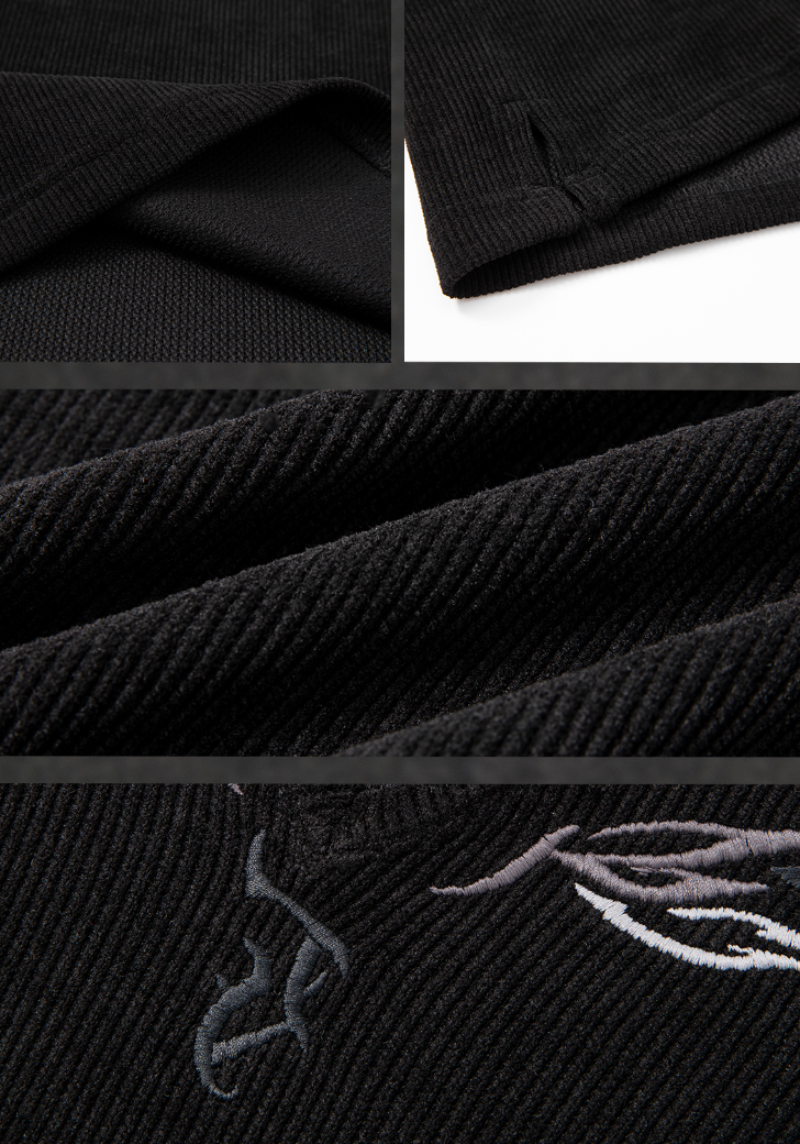 JHYQ Eyes Embroidered V Neck Waffle Long Sleeved Tee