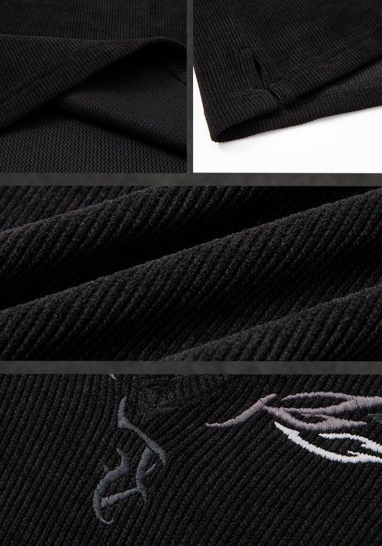 JHYQ Eyes Embroidered V Neck Waffle Long Sleeved Tee