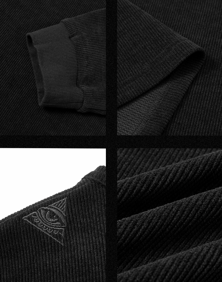 JHYQ Eyes Embroidered V Neck Waffle Long Sleeved Tee