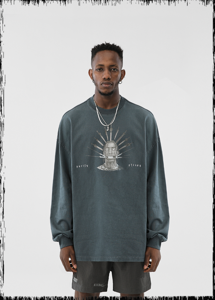 JHYQ Portrait Print Long Sleeved Tee – Face 3 Face