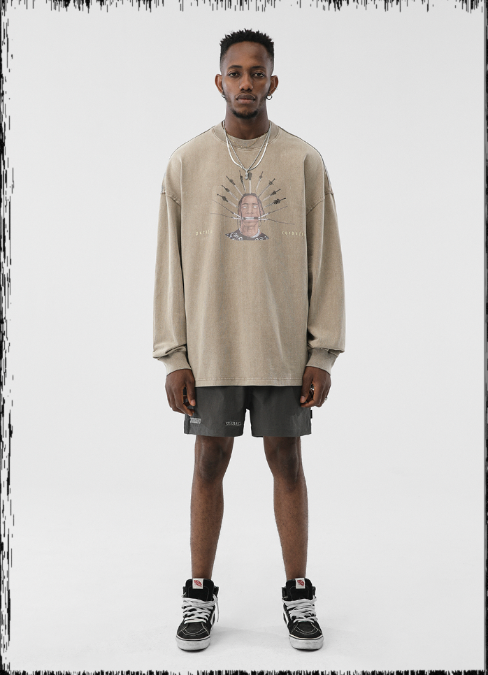 JHYQ Portrait Print Long Sleeved Tee