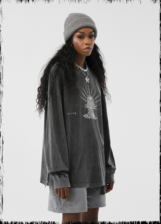 JHYQ Portrait Print Long Sleeved Tee