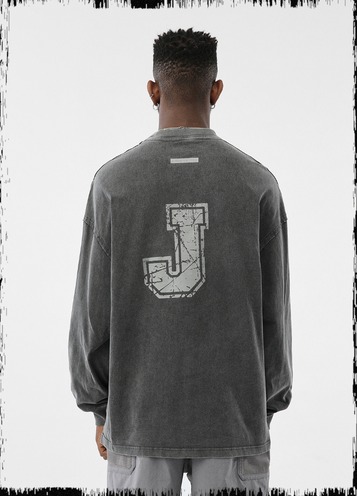 JHYQ Letter J Series Washed Long Sleeved Tee