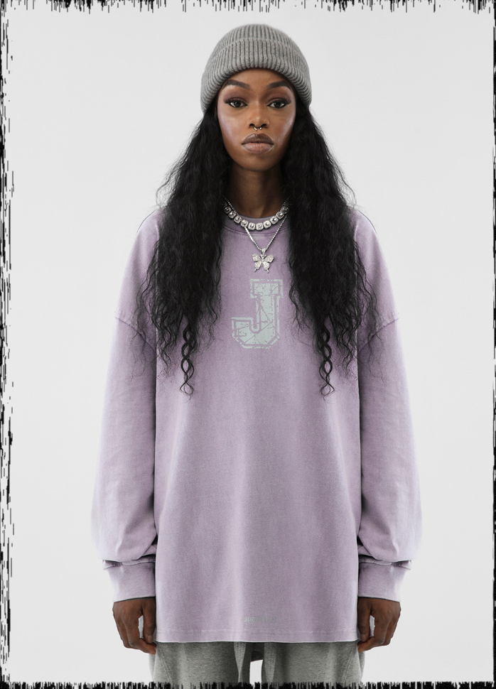 JHYQ Letter J Series Washed Long Sleeved Tee
