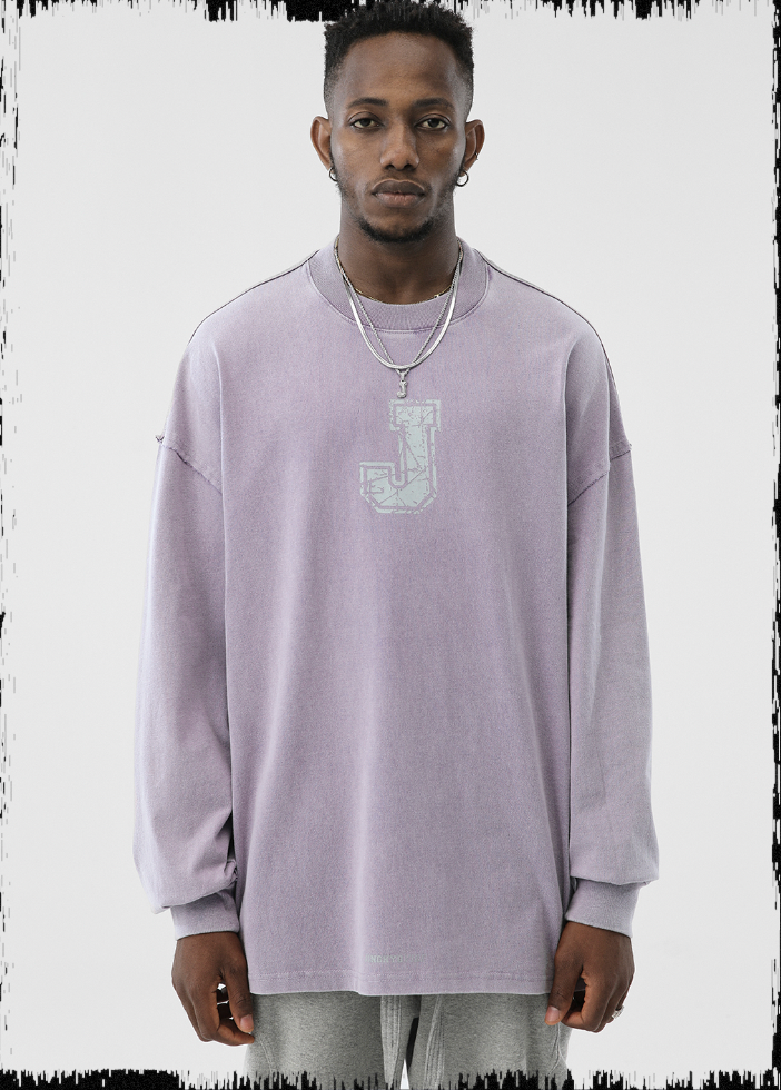 JHYQ Letter J Series Washed Long Sleeved Tee