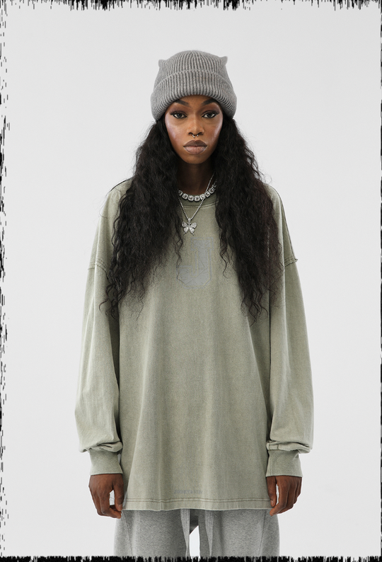 JHYQ Letter J Series Washed Long Sleeved Tee
