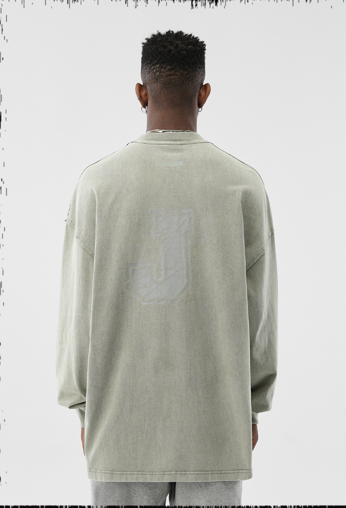 JHYQ Letter J Series Washed Long Sleeved Tee