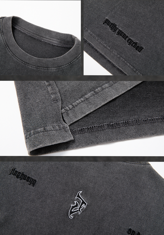 JHYQ Basic Embroidery Old Washed Long Sleeved Tee