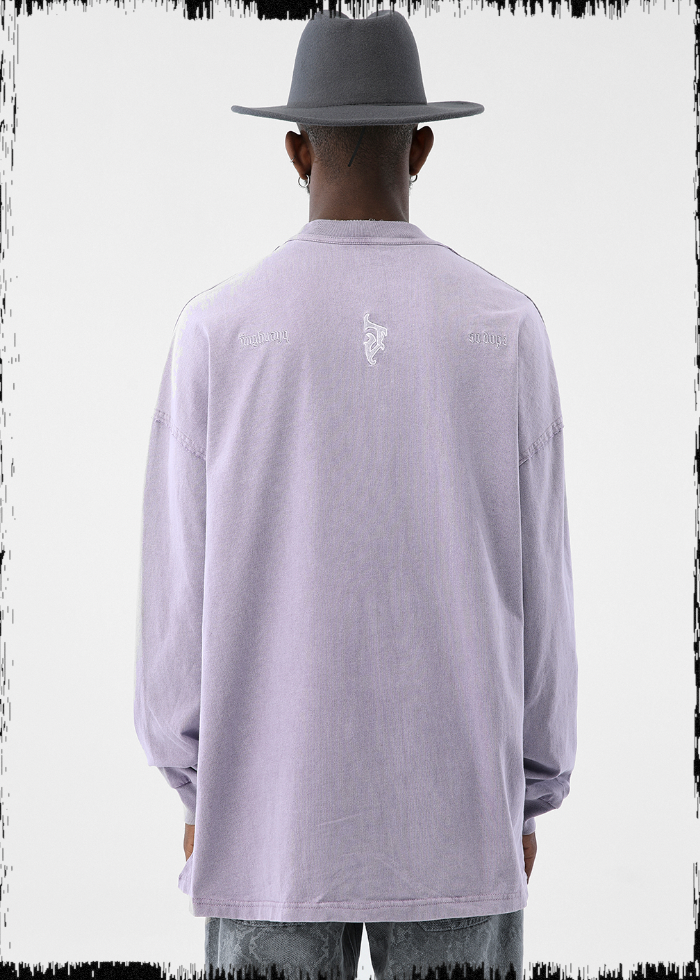 JHYQ Basic Embroidery Old Washed Long Sleeved Tee