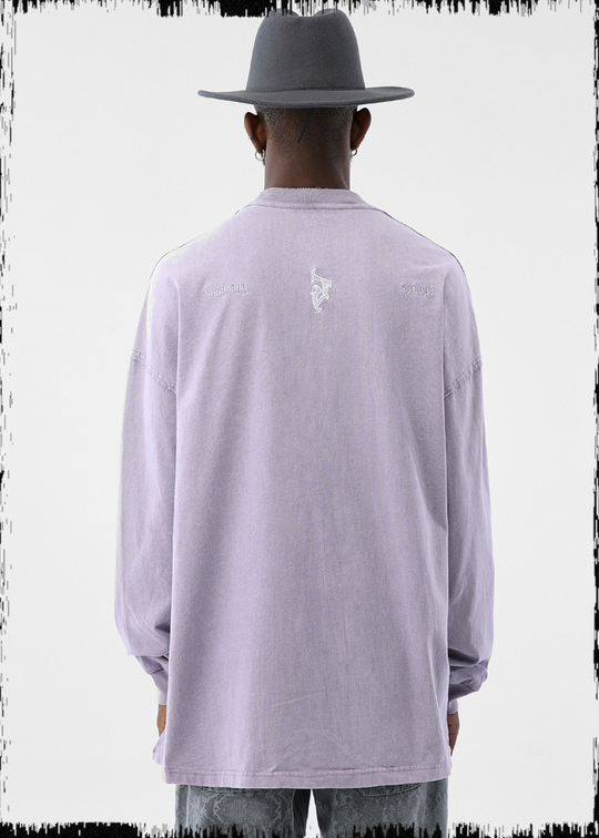 JHYQ Basic Embroidery Old Washed Long Sleeved Tee