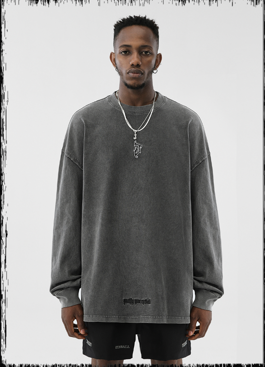 JHYQ Basic Embroidery Old Washed Long Sleeved Tee