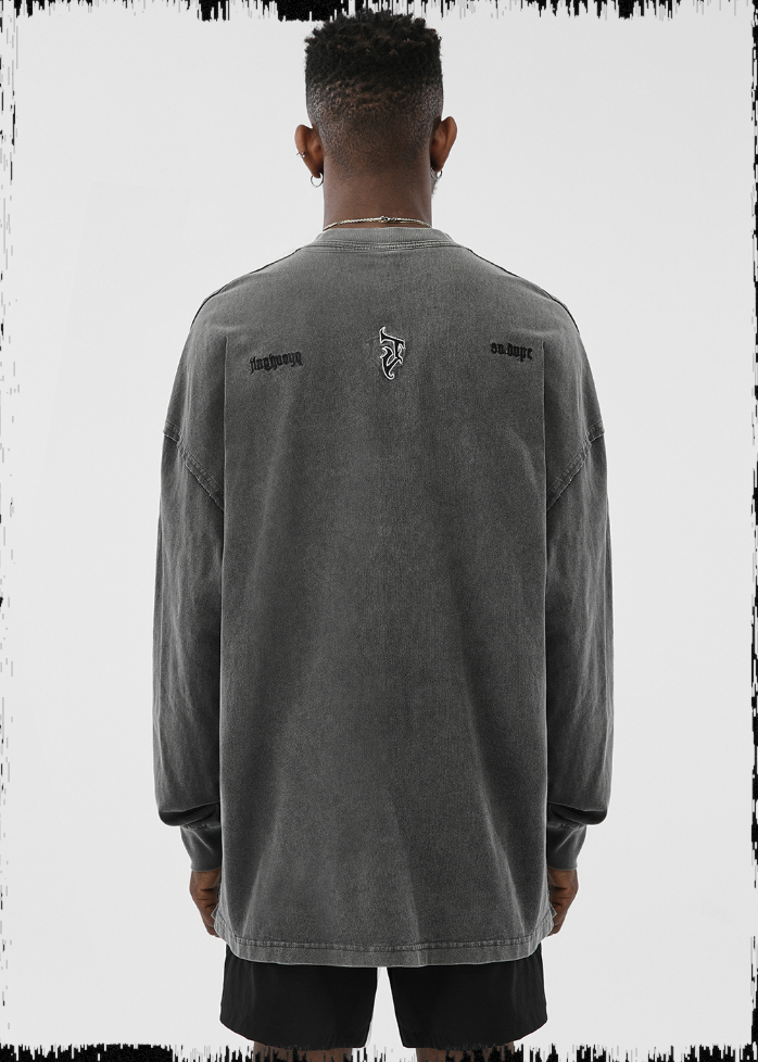 JHYQ Basic Embroidery Old Washed Long Sleeved Tee