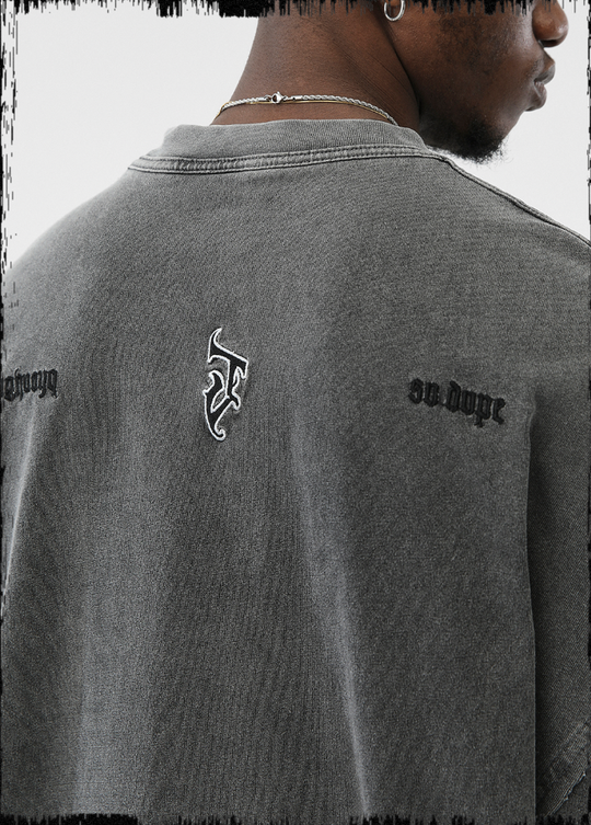 JHYQ Basic Embroidery Old Washed Long Sleeved Tee