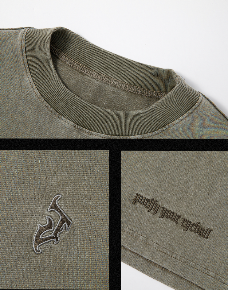 JHYQ Basic Embroidery Old Washed Long Sleeved Tee