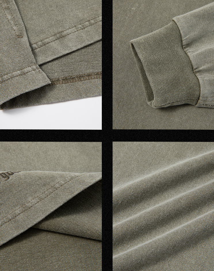 JHYQ Basic Embroidery Old Washed Long Sleeved Tee