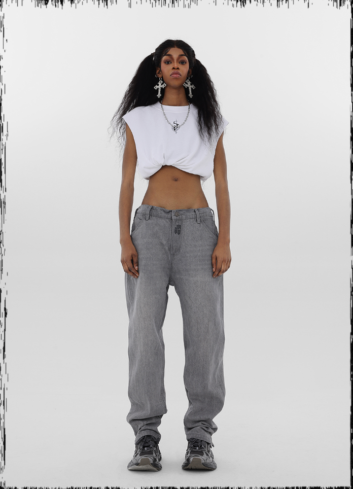 JHYQ Washed Logo Embroidery Denim Jeans