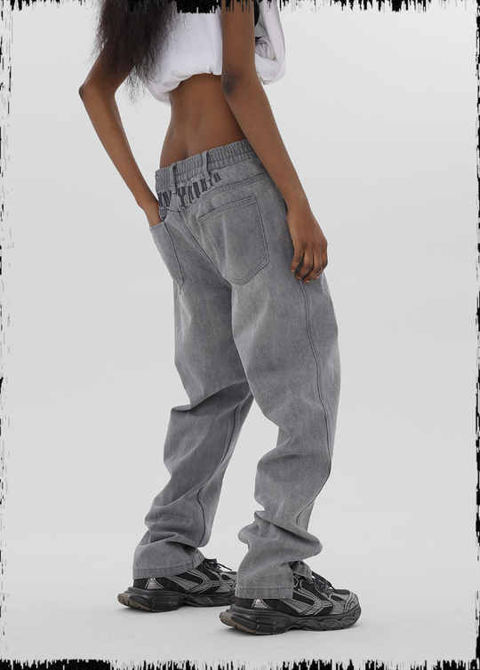 JHYQ Washed Logo Embroidery Denim Jeans