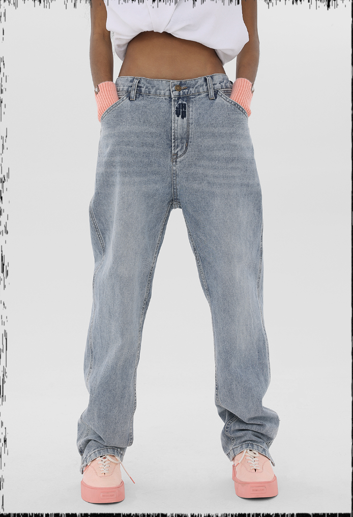 JHYQ Washed Logo Embroidery Denim Jeans