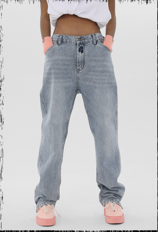 JHYQ Washed Logo Embroidery Denim Jeans