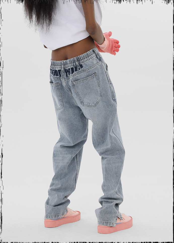 JHYQ Washed Logo Embroidery Denim Jeans