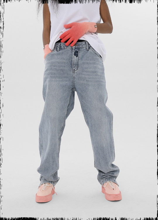 JHYQ Washed Logo Embroidery Denim Jeans