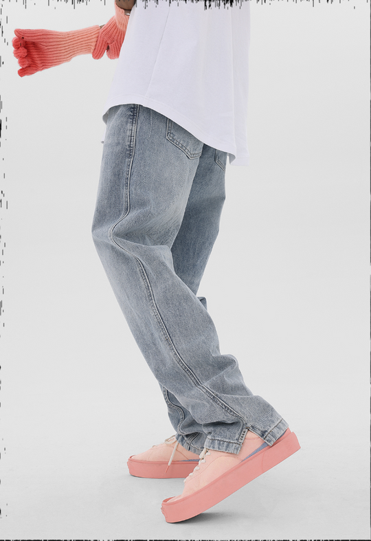 JHYQ Washed Logo Embroidery Denim Jeans