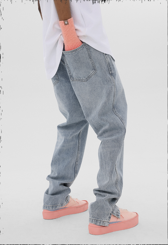 JHYQ Washed Logo Embroidery Denim Jeans