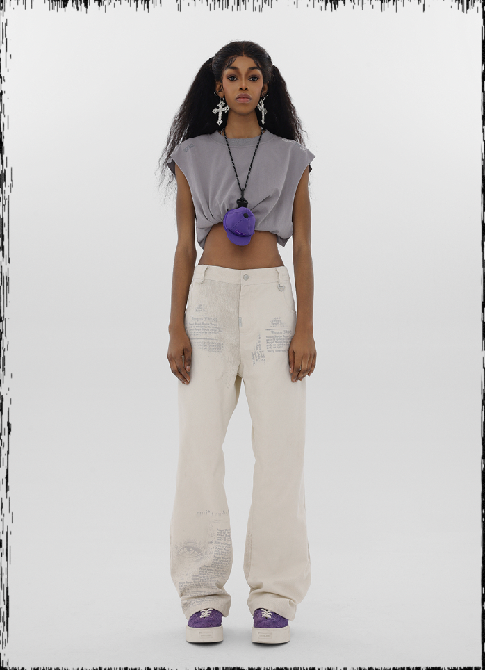 JHYQ Letters Printed Work Pants