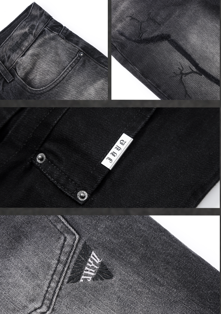 JHYQ Embroidered Wide Leg Denim Jeans