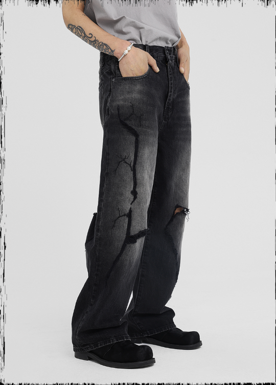 JHYQ Embroidered Wide Leg Denim Jeans