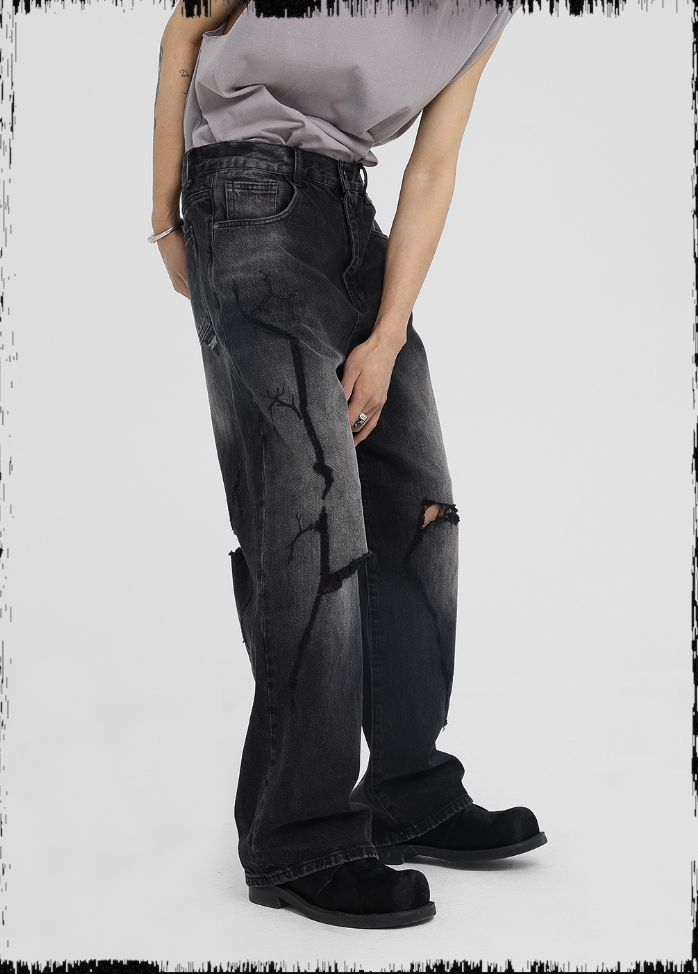 JHYQ Embroidered Wide Leg Denim Jeans