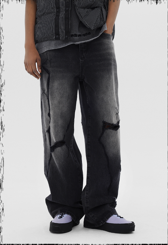 JHYQ Embroidered Wide Leg Denim Jeans