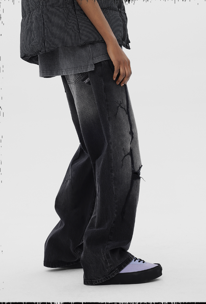 JHYQ Embroidered Wide Leg Denim Jeans