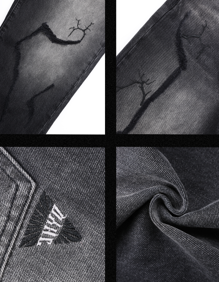 JHYQ Embroidered Wide Leg Denim Jeans