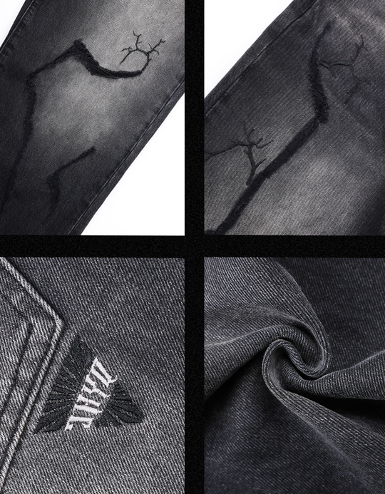 JHYQ Embroidered Wide Leg Denim Jeans