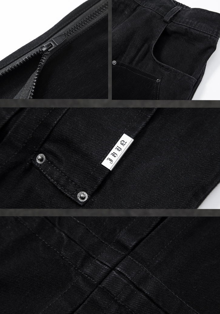 JHYQ Embroidered Zipper Split Denim Jeans