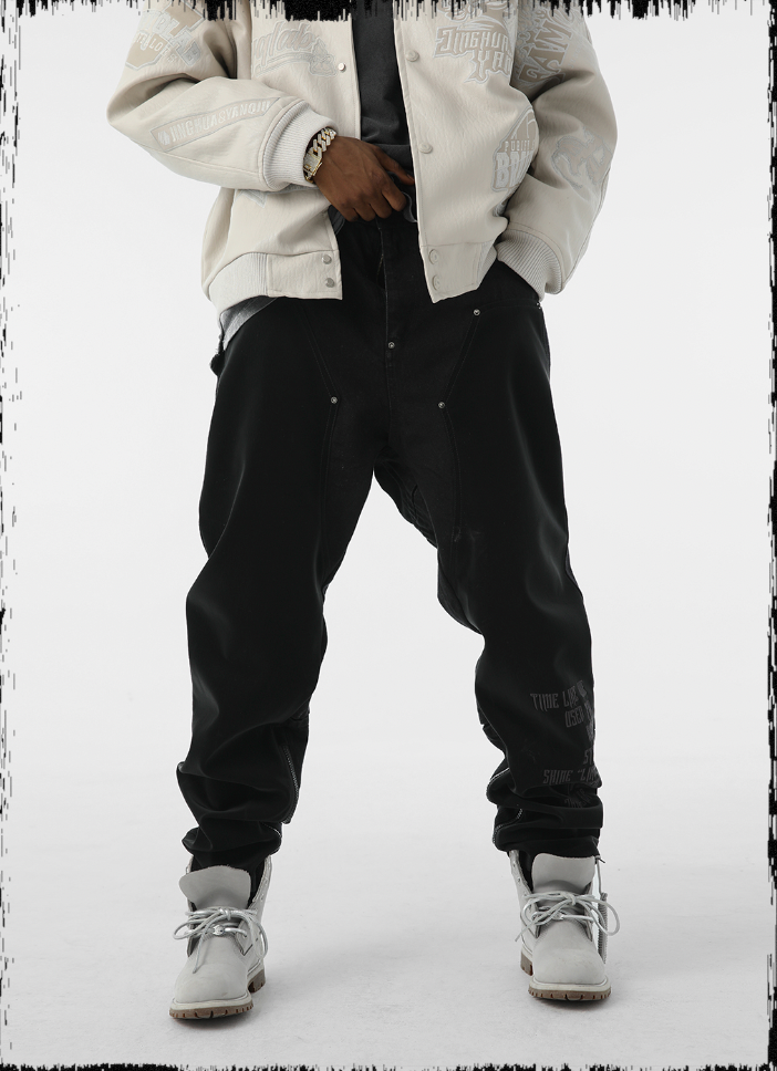 JHYQ Embroidered Zipper Split Denim Jeans